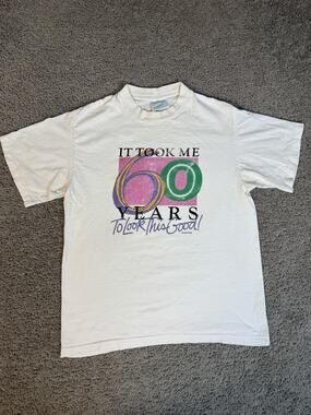 VTG Peacock Shirt Mens L White 60th Birthday Took Me 60 Years To look This Good